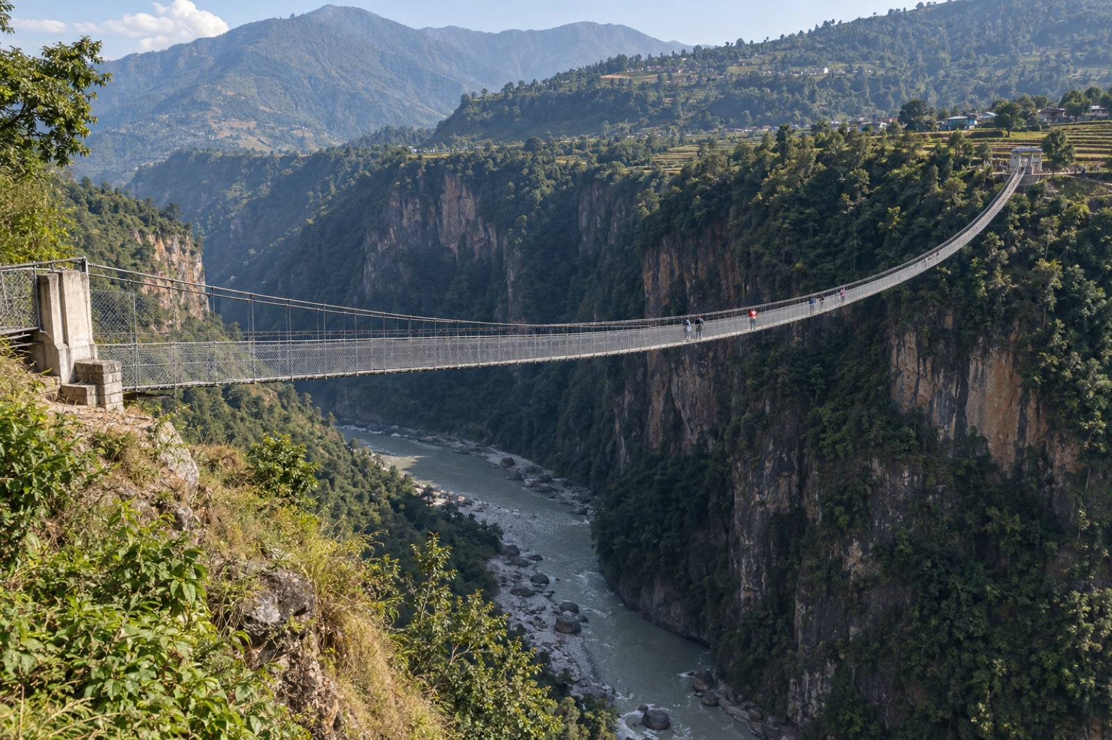 The long Baglung–Parbat suspension footbridge spanning the Kali Gandaki gorge