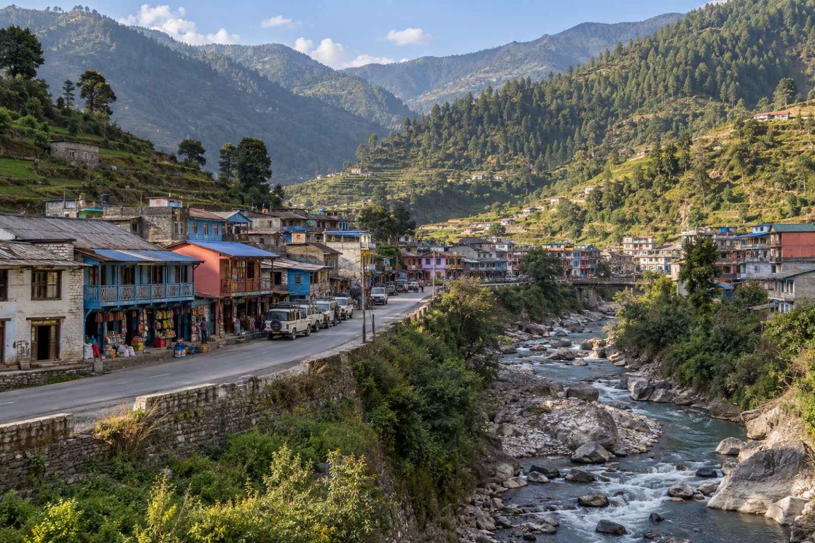 Burtibang bazaar in western Baglung, a small market town of two-storey houses above a river