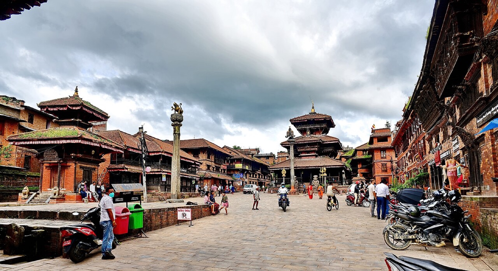 Dattatreya Square in Bhaktapur, with the Dattatreya Temple and old Newari houses around the paving