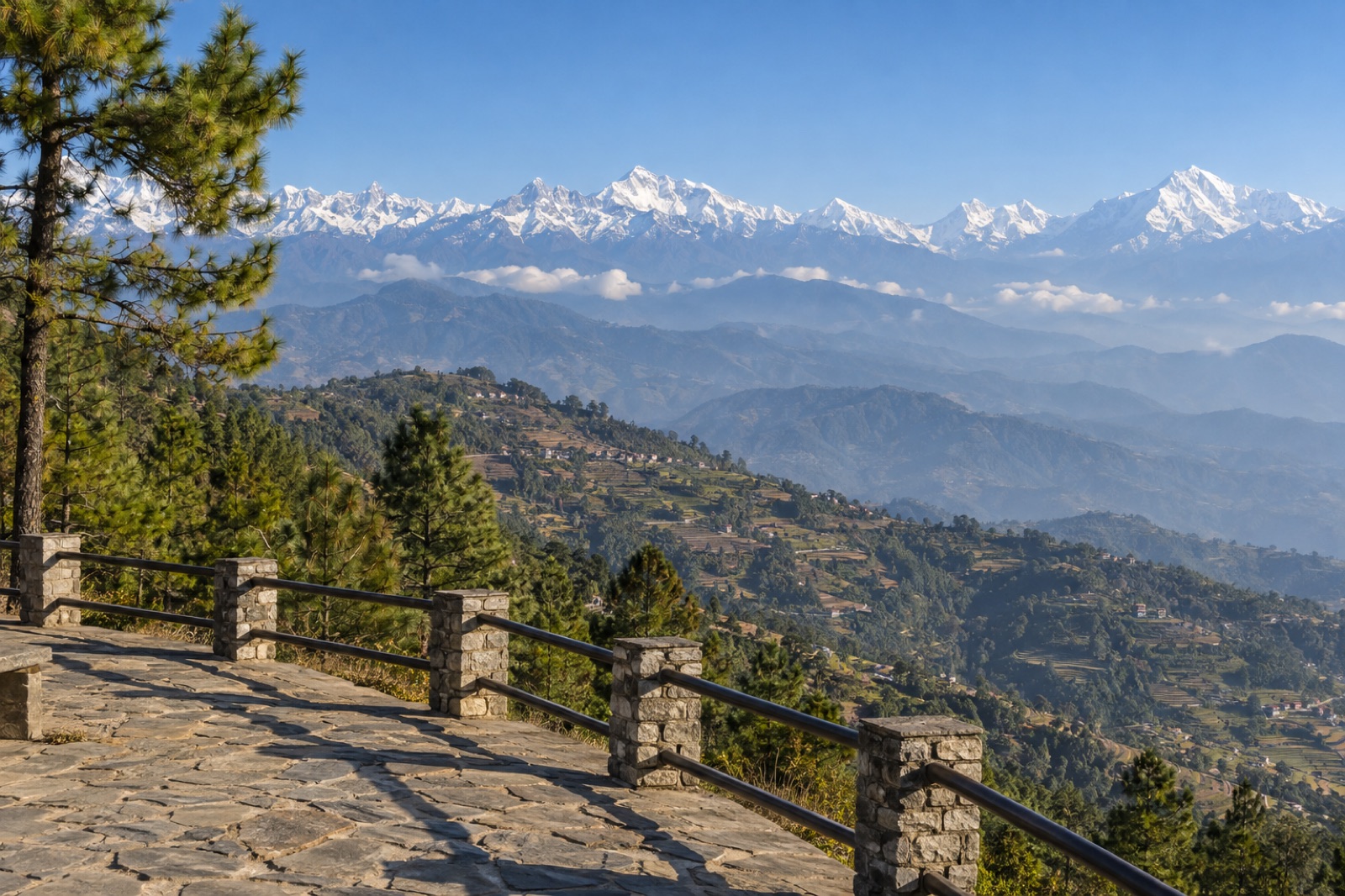 The Kakani ridge viewpoint on the Kathmandu Valley rim, facing Ganesh Himal, Langtang and Manaslu