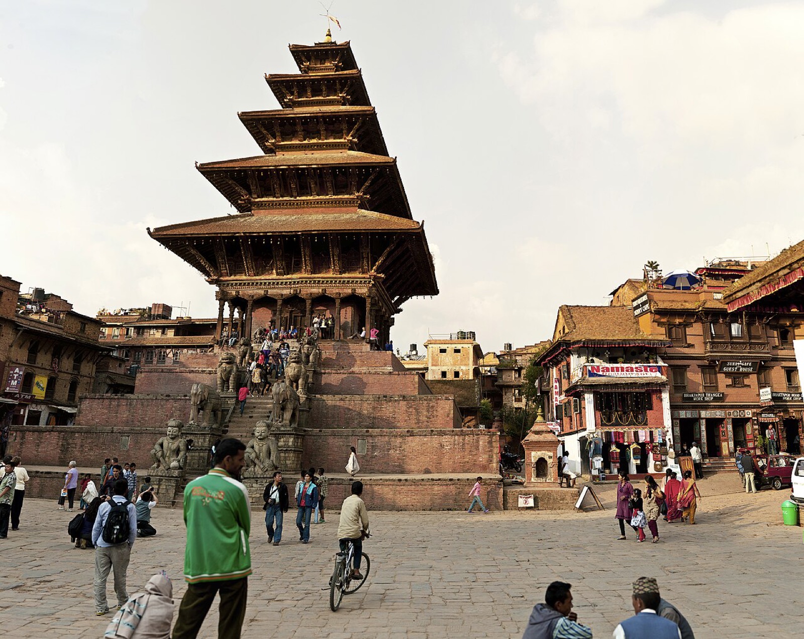 The five-tiered Nyatapola Temple above its stone stairway of guardian figures, Bhaktapur