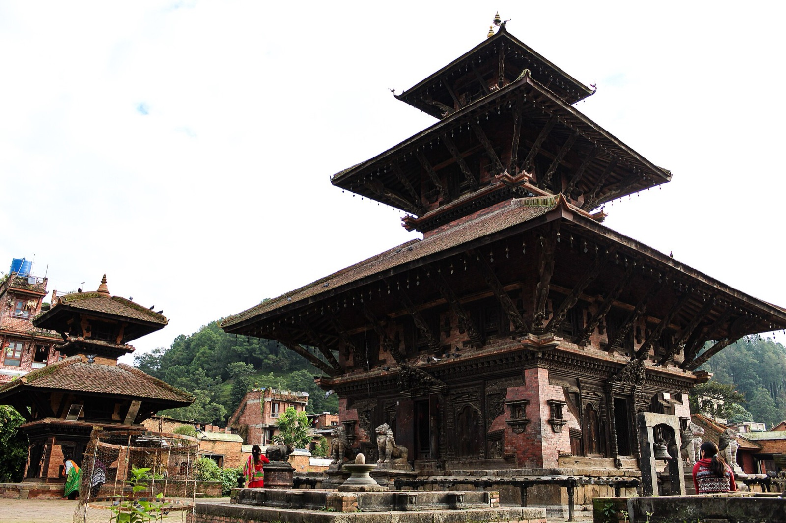 The three-tiered Indreshwar Mahadev pagoda in Panauti, among the old brick Newar town and Kavre hills