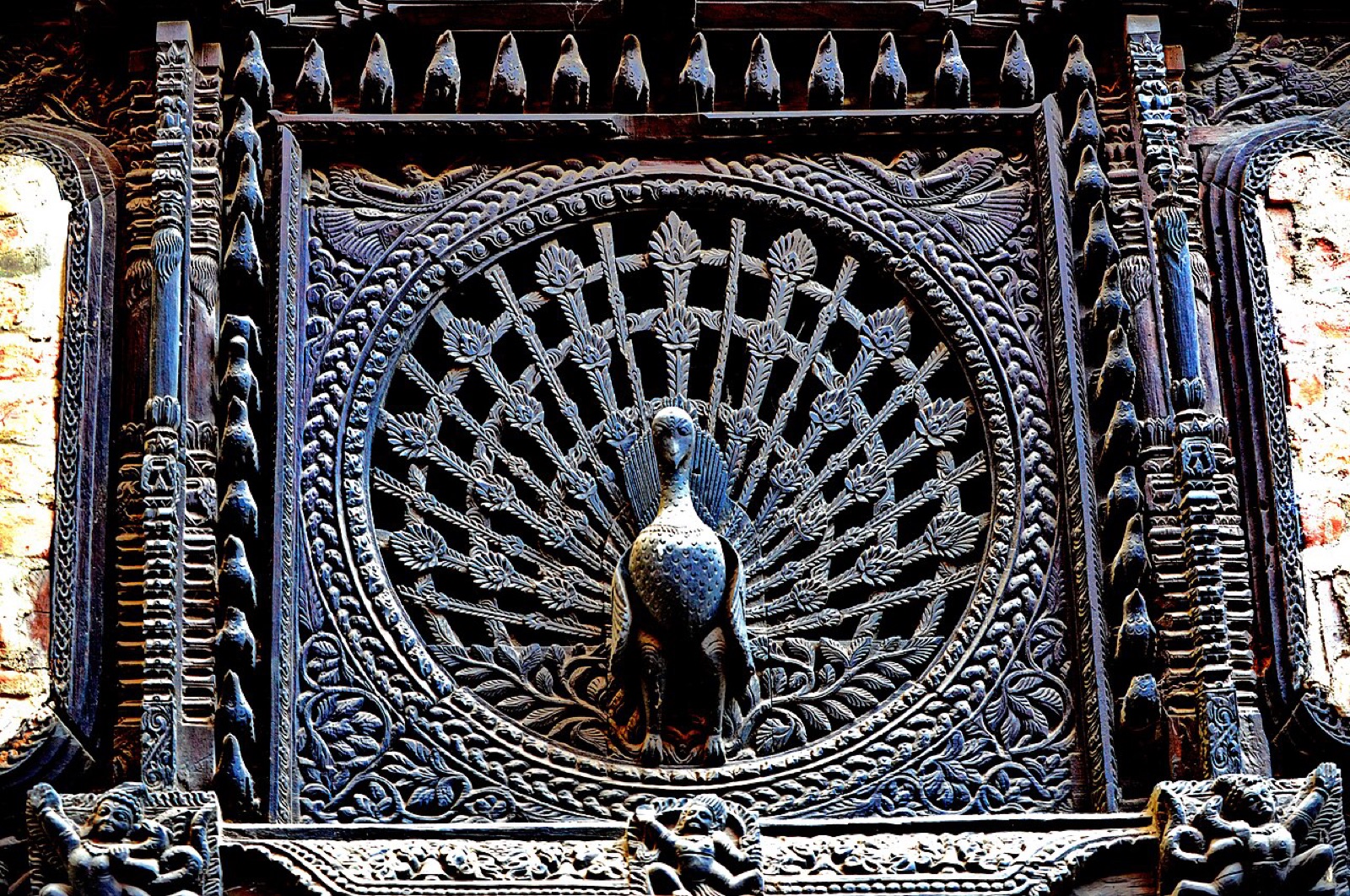 The carved wooden Peacock Window of Bhaktapur, a masterpiece of Newari woodcarving